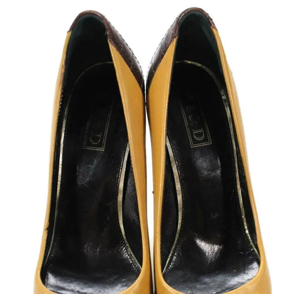 Be And D Round Toe Tan Brown Leather Pumps 35